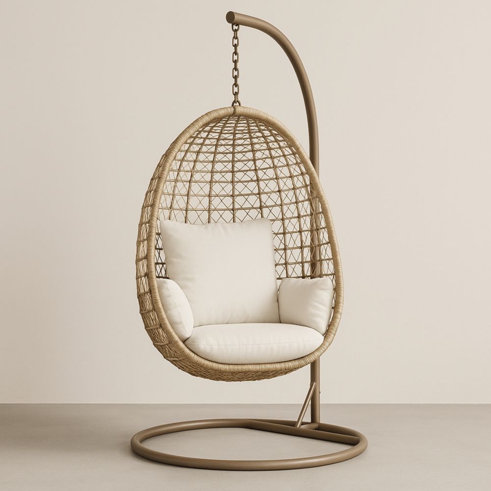 Hängesessel Rattan Beige Stahl freistehend