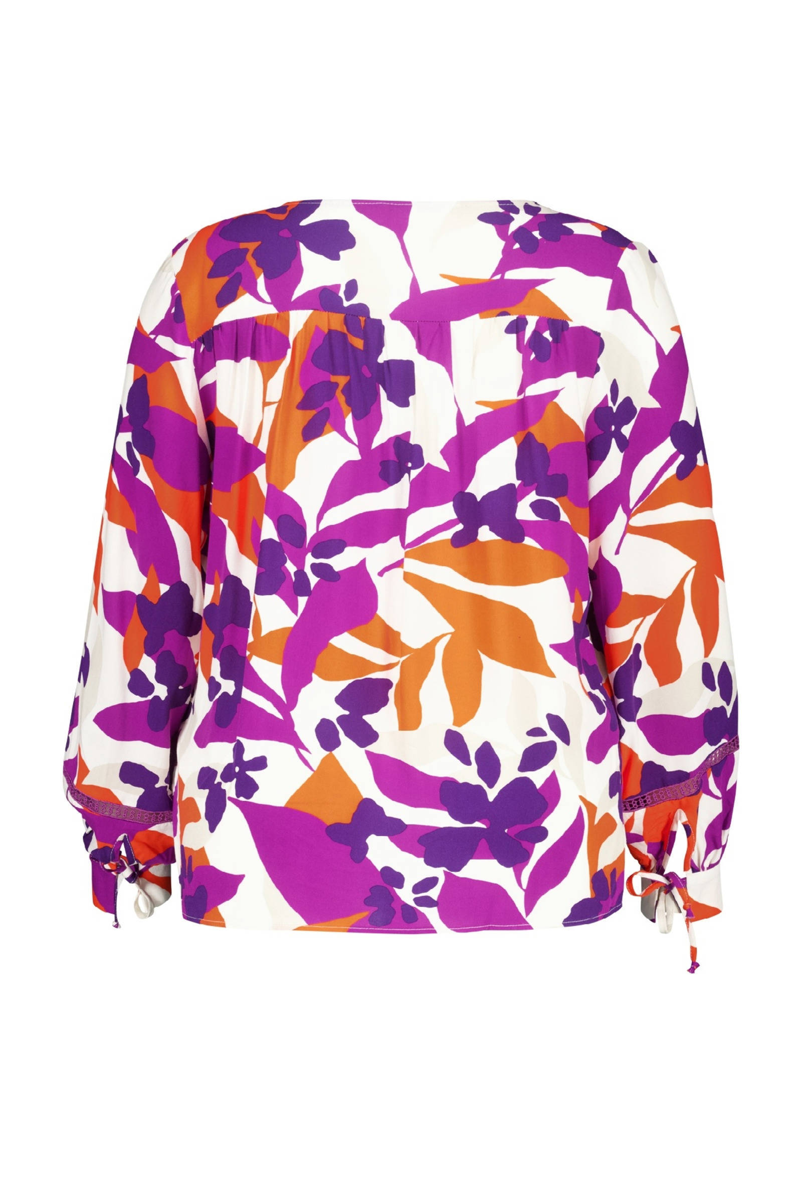 MS Mode blouse met bladprint paars/wit/oranje