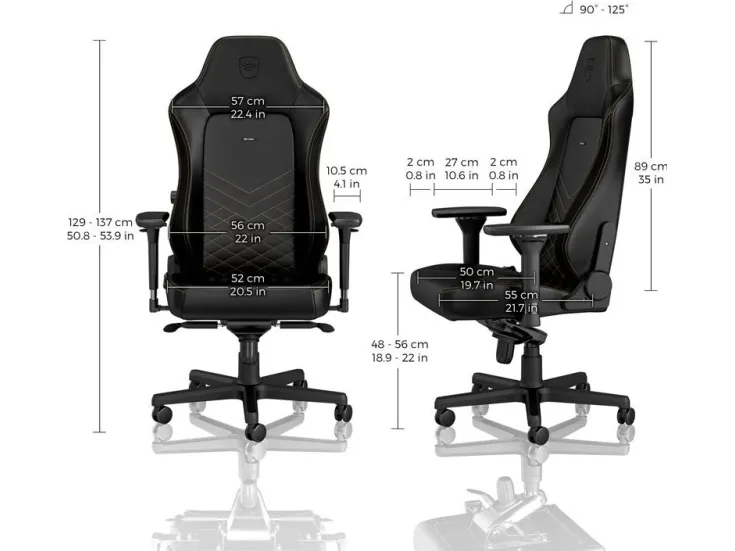 Noblechairs Hero - Stol - ergonomisk - armstøtter - T-formet - vippe - drejeled - aluminium, polyurethan, stål, memory foam, polyuretan vegan falsk læder - sort, guld
