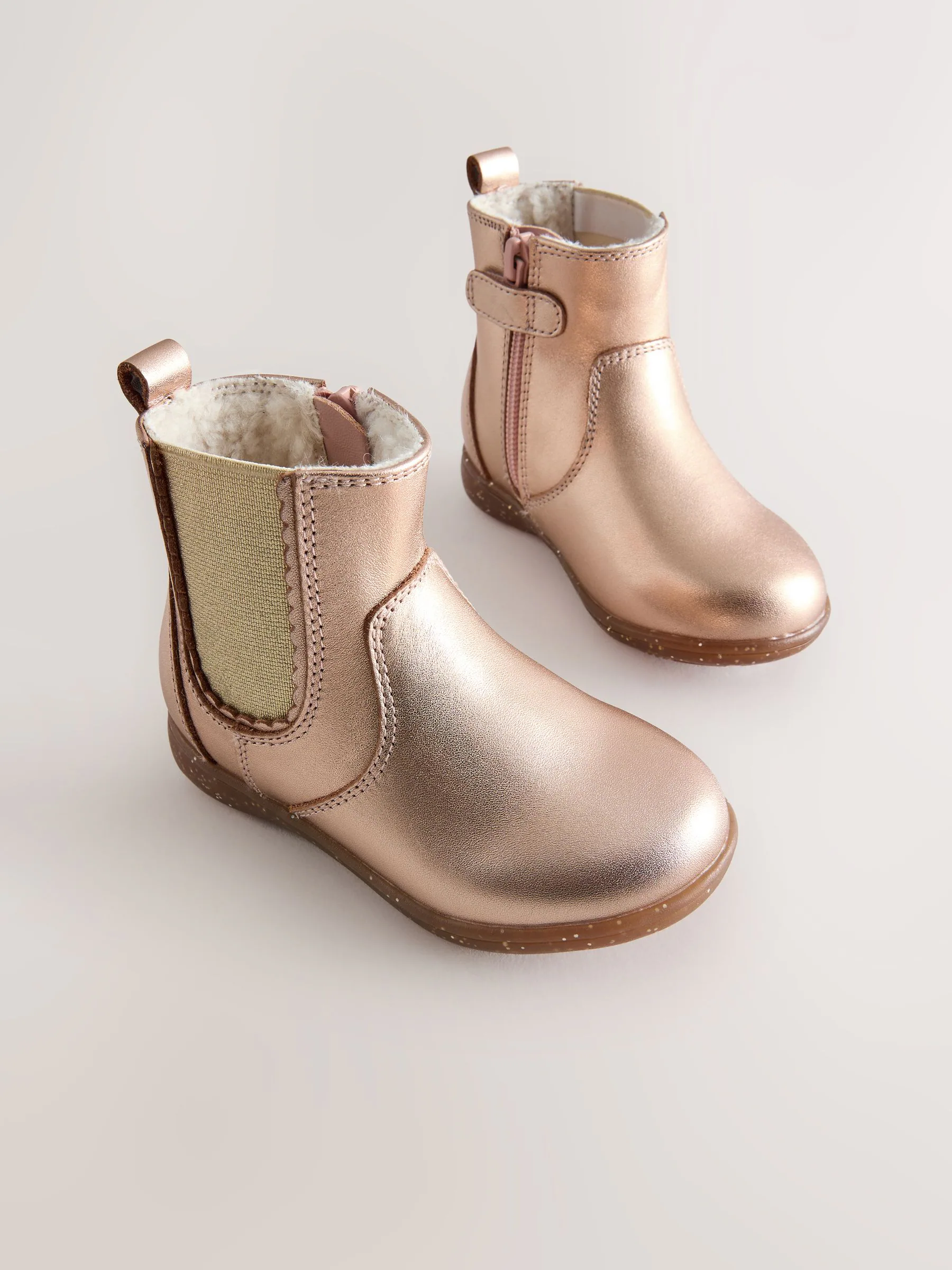 Roségoudkleurig - Leren Chelsea enkellaars