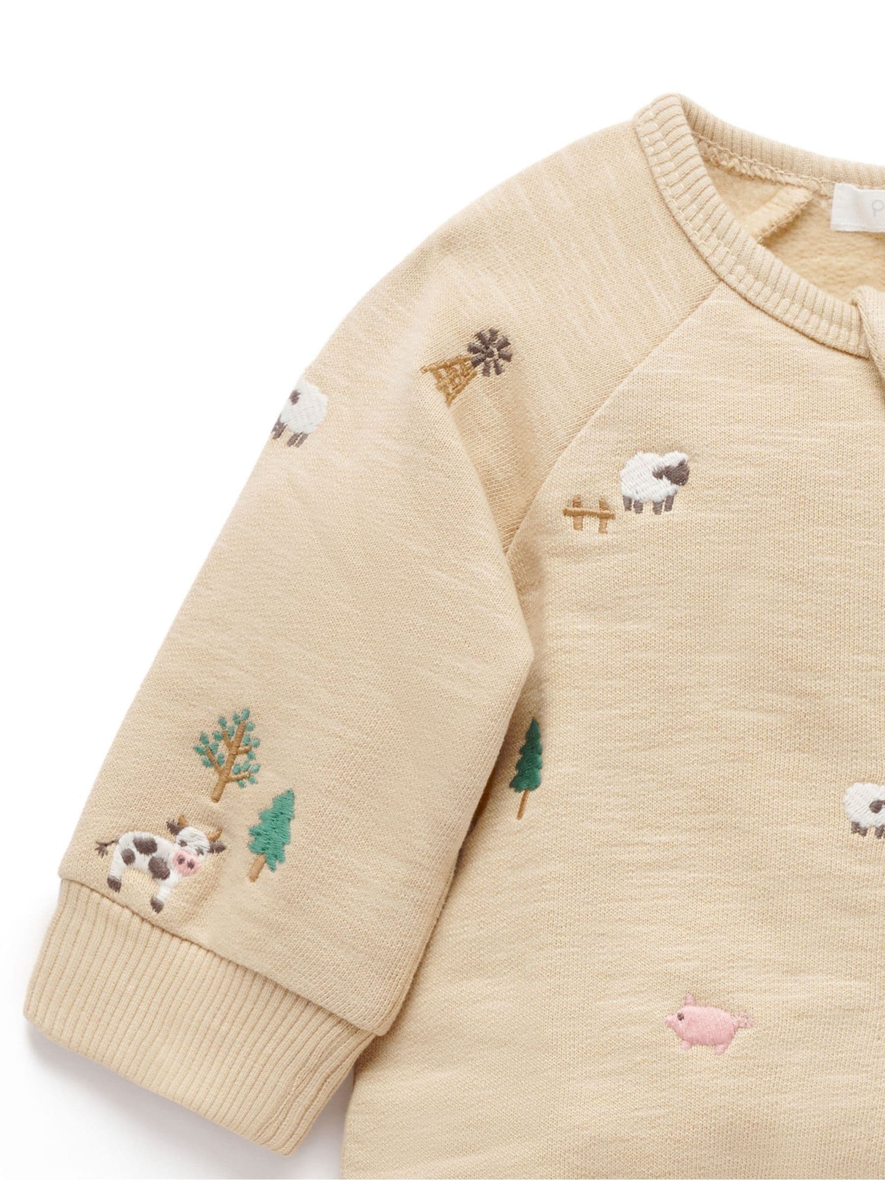 Natuurlijk - Purebaby Embroidered Fleece Sleepsuit