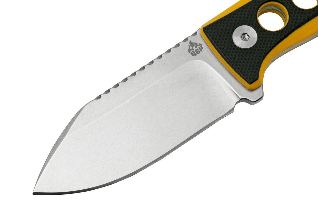 QSP Knife Canary QS141-A1 Stonewashed, Black Yellow G10, nekmes