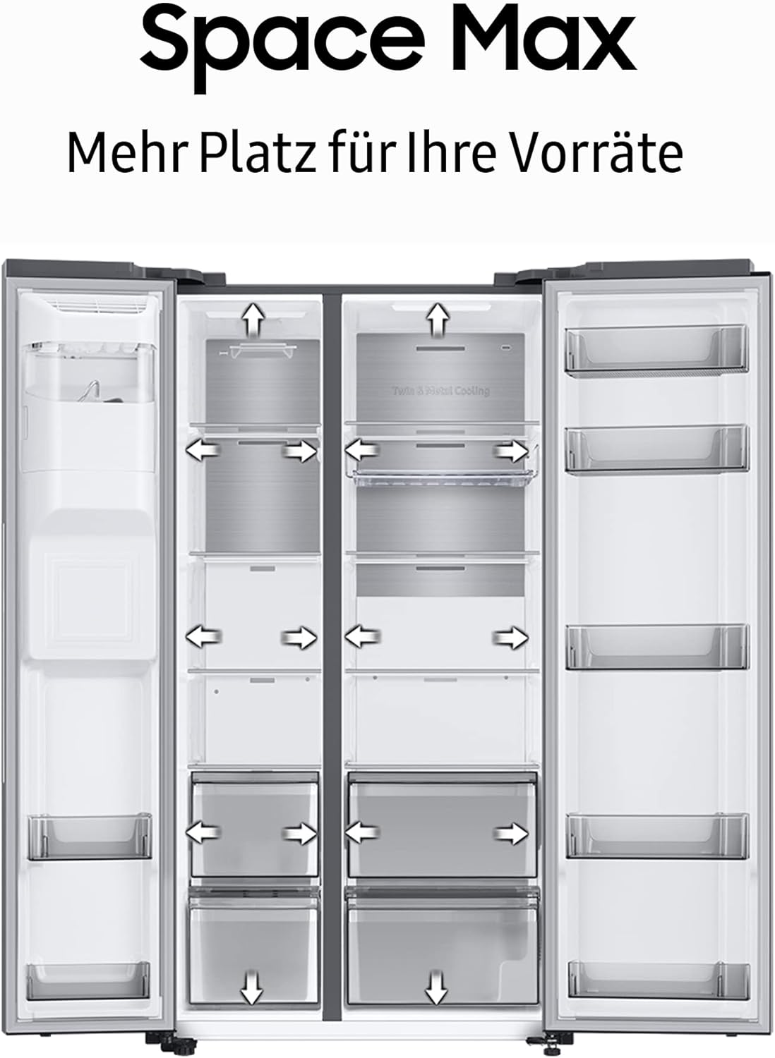 RS62DG5003S9EF Side-by-Side-Kühlschrank mit Gefrierfach, 178 cm, 628 l, SmartThings AI Energy Mode, Twist Ice Maker, SpaceMax, No Frost+, Edelstahl Look