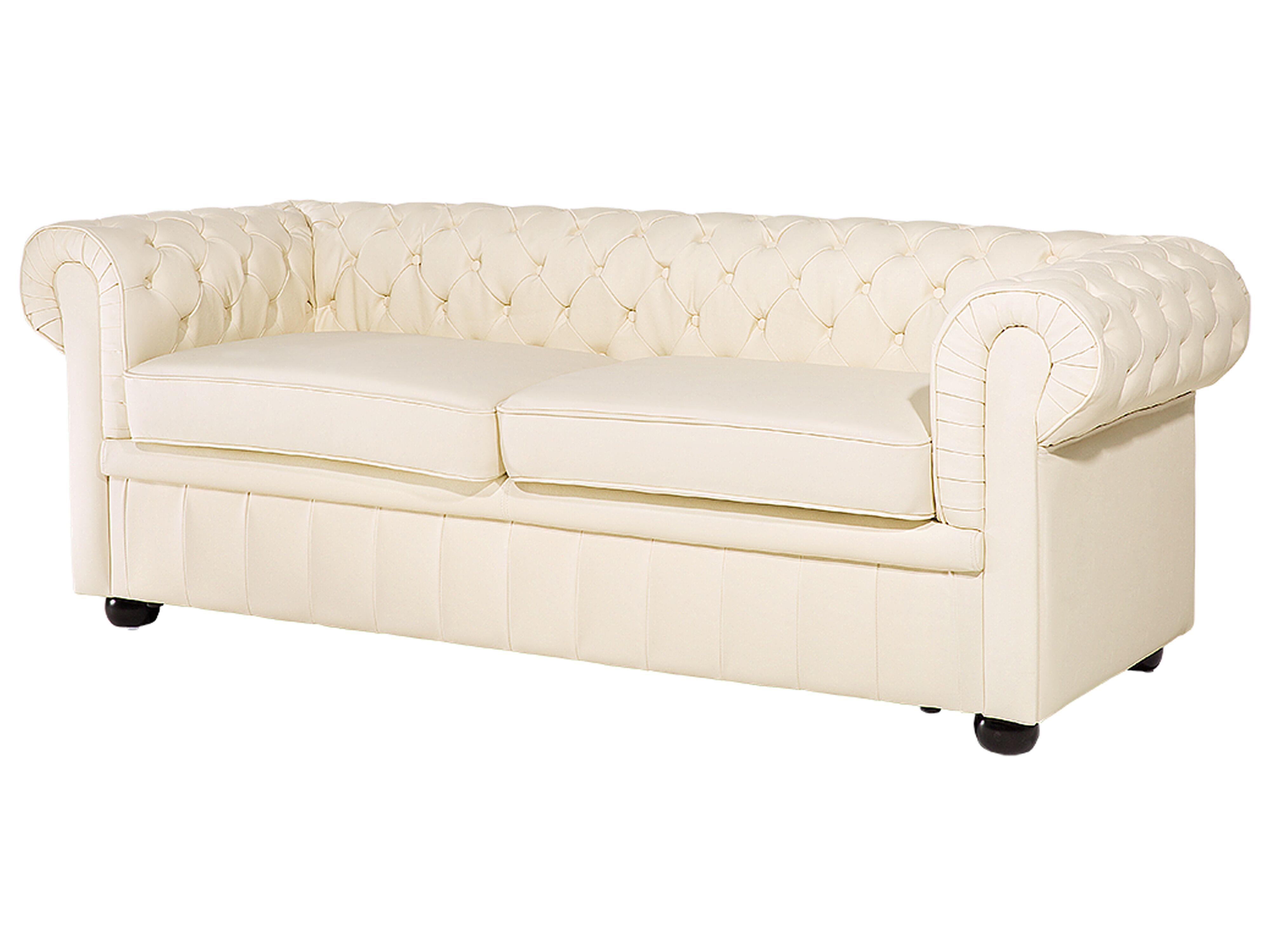 Bank 3-zits CHESTERFIELD Leer Lichtbeige