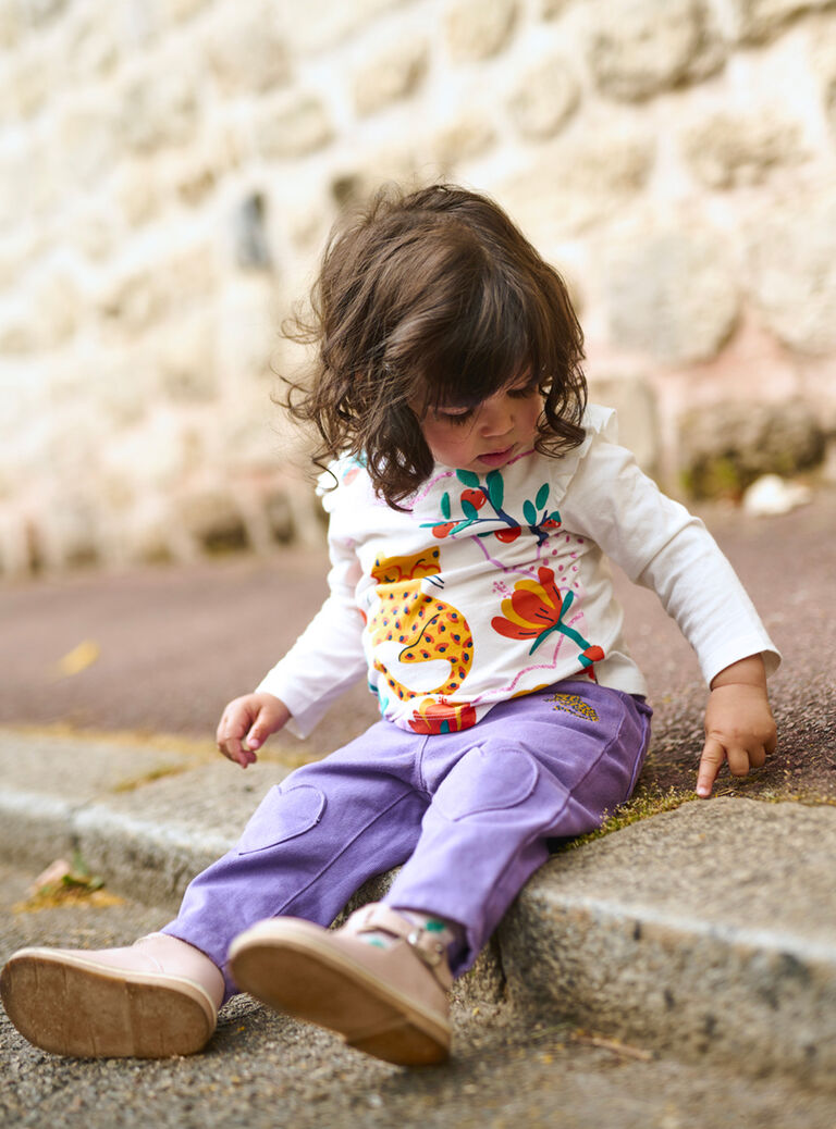 T-shirt écru à manches longues uni pour bébé fille
