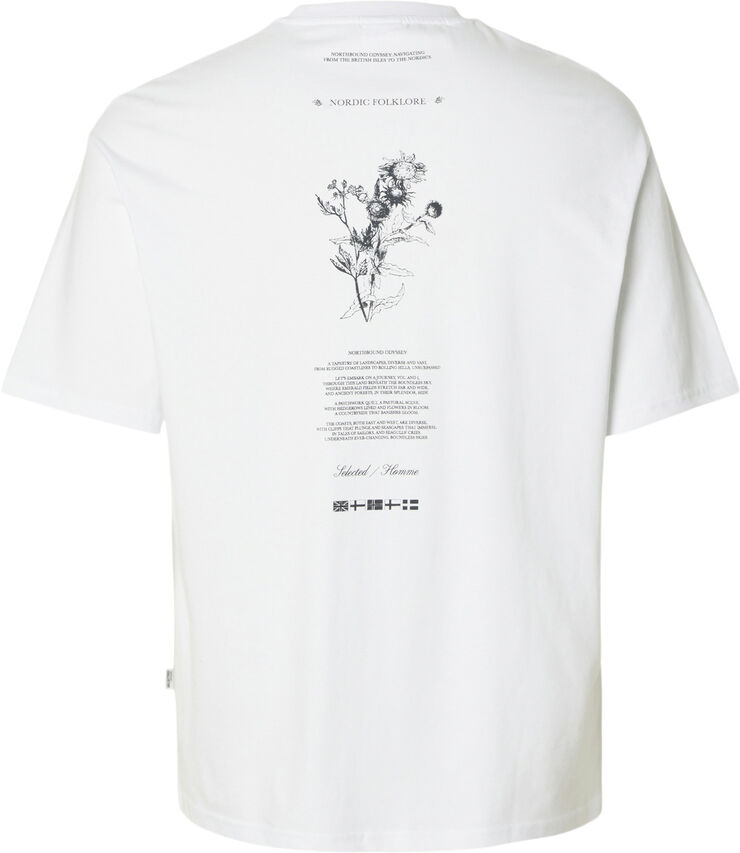 Selected Homme SLHLOOSEALP PRINT SS O-NECK TEE Hvid