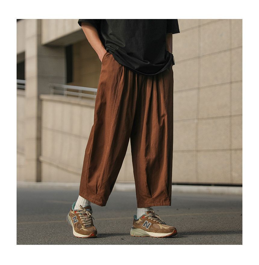 POSI - Effen cropped losse broek met trekkoord in de taille