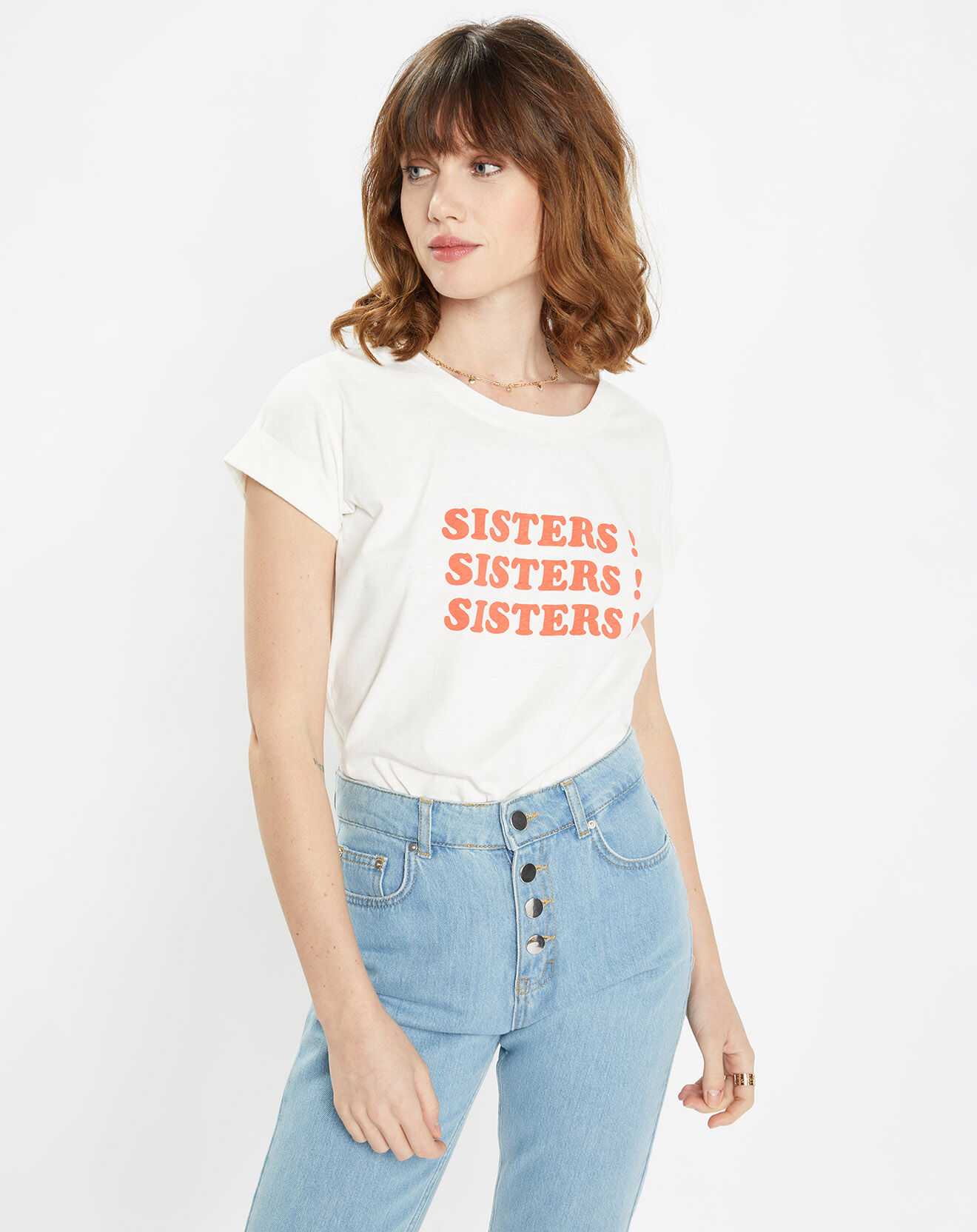 Galeries Lafayette T-Shirt en Coton Bio Sisters blanc