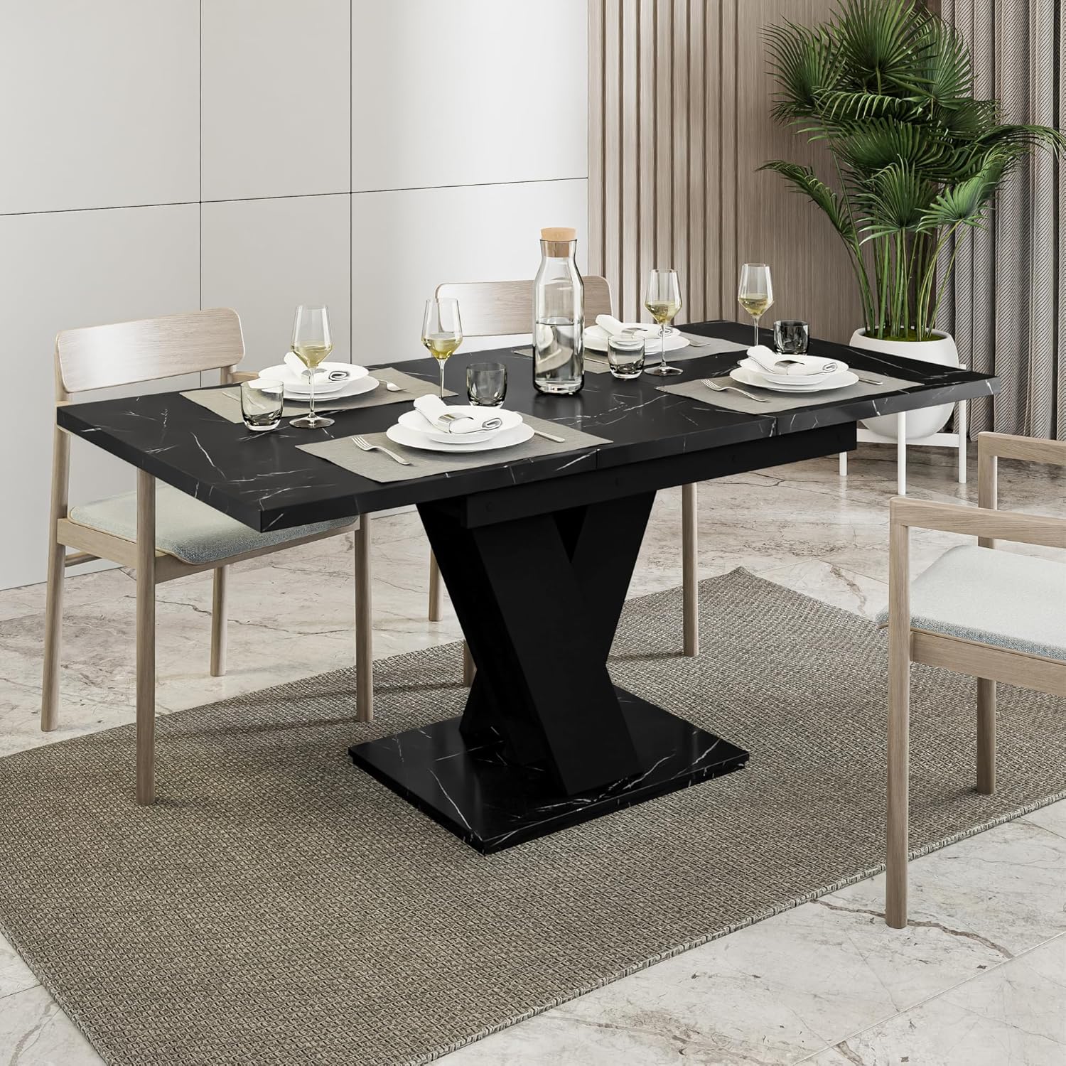 Esstisch Ausziehbar Schwarz Malvi – Moderner Küchentisch 120-160 cm für 4–6 Personen | Einfache Montage | Ideal für Esszimmer & Küche | Dining Table