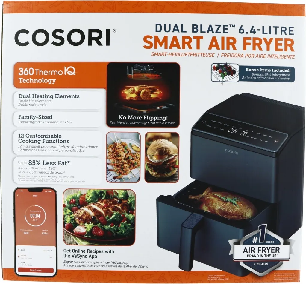 Cosori Dual Blaze Smart Air Fryer Mørkegrå - 6,4 Liter