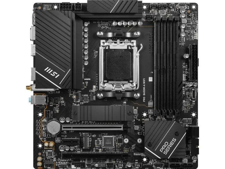 MSI PRO B650M-A WIFI - Bundkort - micro ATX - Socket AM5 - AMD B650 Chipset - USB-C 3.2 Gen2, USB 3.2 Gen 2, USB 3.2 Gen 1 - 2.5 Gigabit LAN, Wi-Fi 6E, Bluetooth - onboard grafik (CPU påkrævet) - HD Audio (8-kanaler)