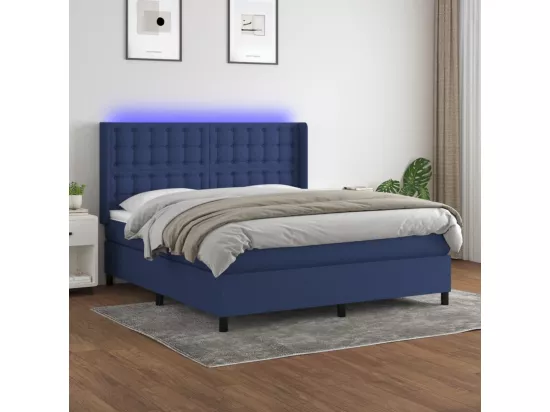 Sommier tapissier avec matelas et LED Bleu 160x200 cm Tissu