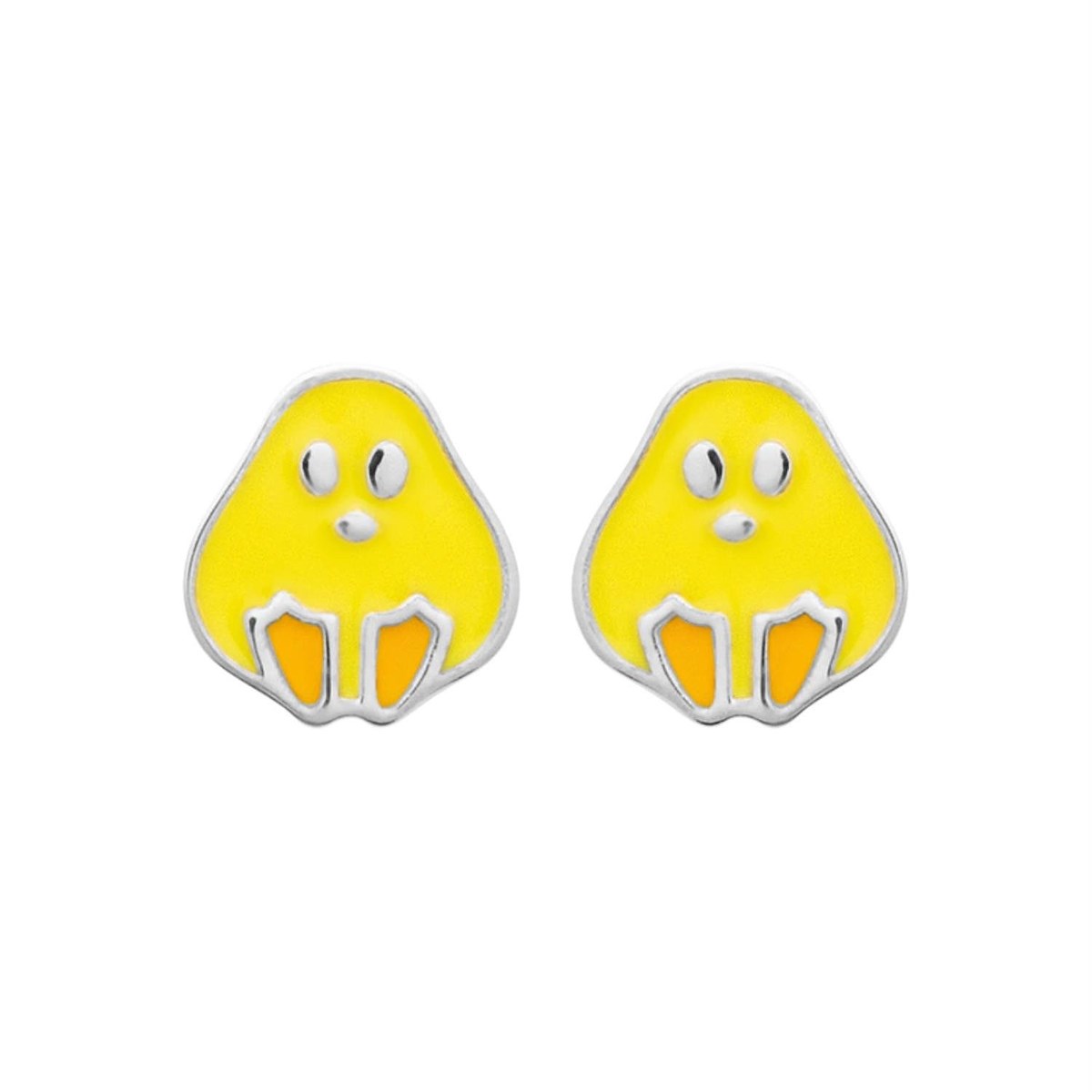 Boucles d'oreilles poussin émail coloré jaune et orange Argent 925 Rhodié