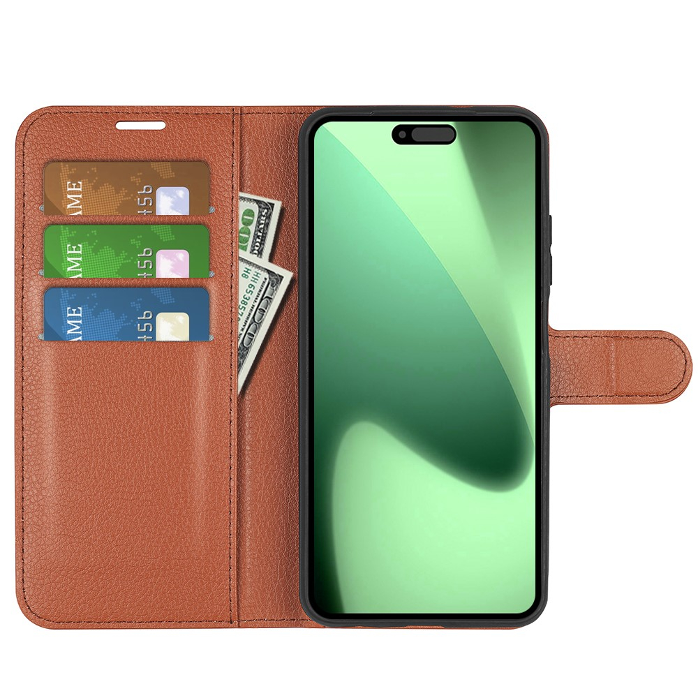 iPhone 17 Pro Max Leder Tasche Flip Cover Litchi Look - Braun
