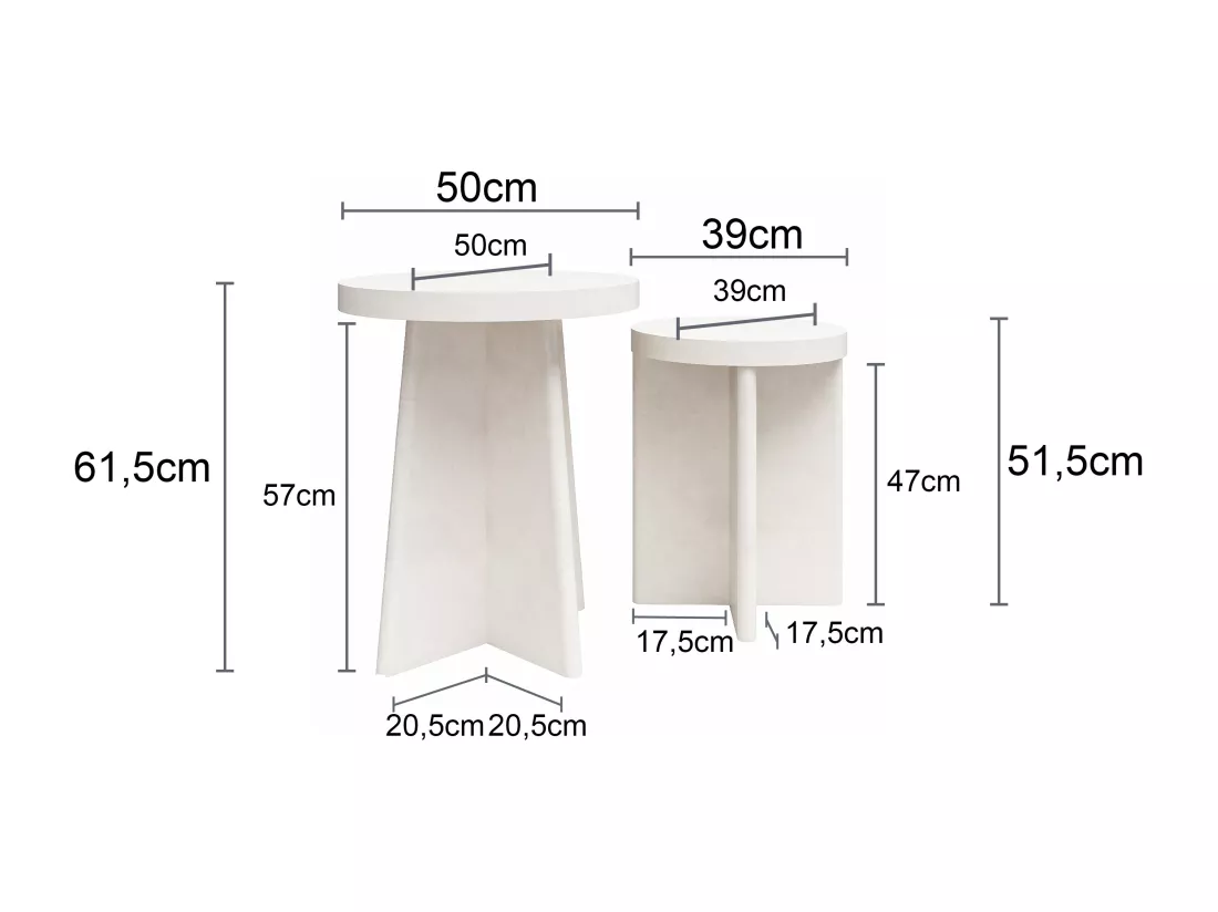 Liam | Table d'appoint set de 2 en aspect plâtre crème