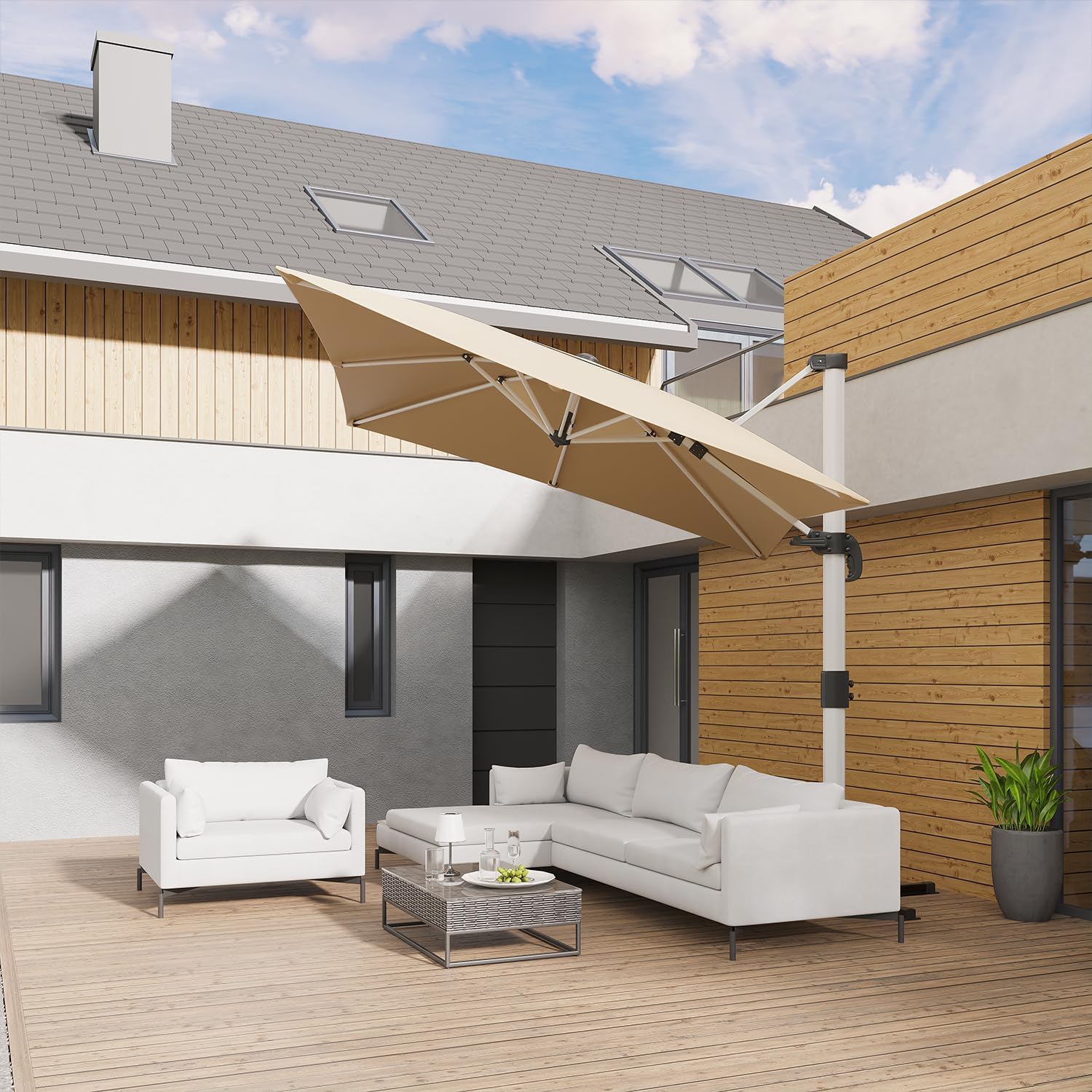Devoko Sonnenschirm Balkon Alu Ampelschirm mit Abdeckung, Wasserabweisend Gartenschirm mit Kurbel,Sonnenschutz UV50+,360°Rotation