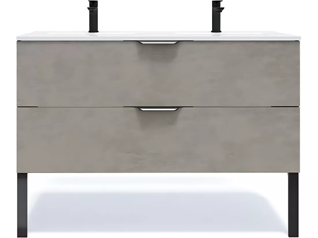 Meuble de salle de bain suspendu double vasque intégrée 120cm 2 tiroirs façon Béton - Venice