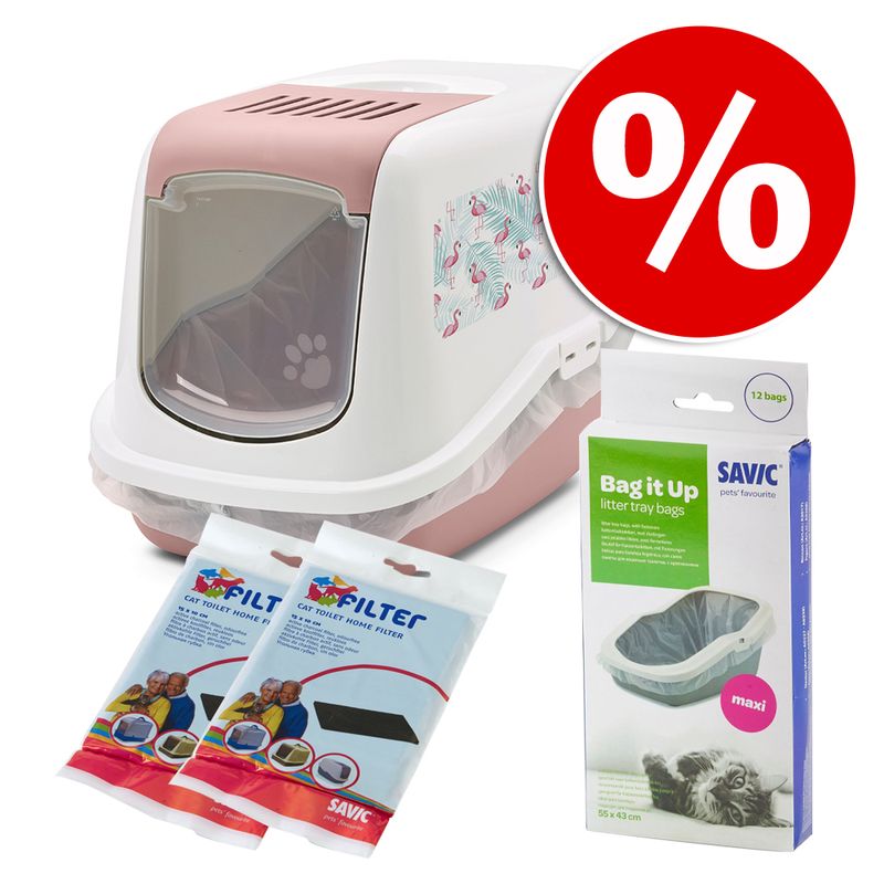 Maison de toilette Savic Nestor motif Flamingo pour chat