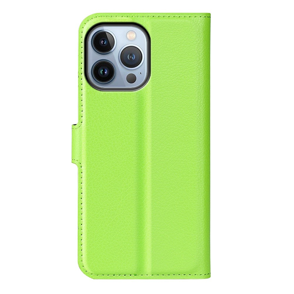 iPhone 14 Pro Max Leder Tasche Flip Cover Litchi Look - Grün