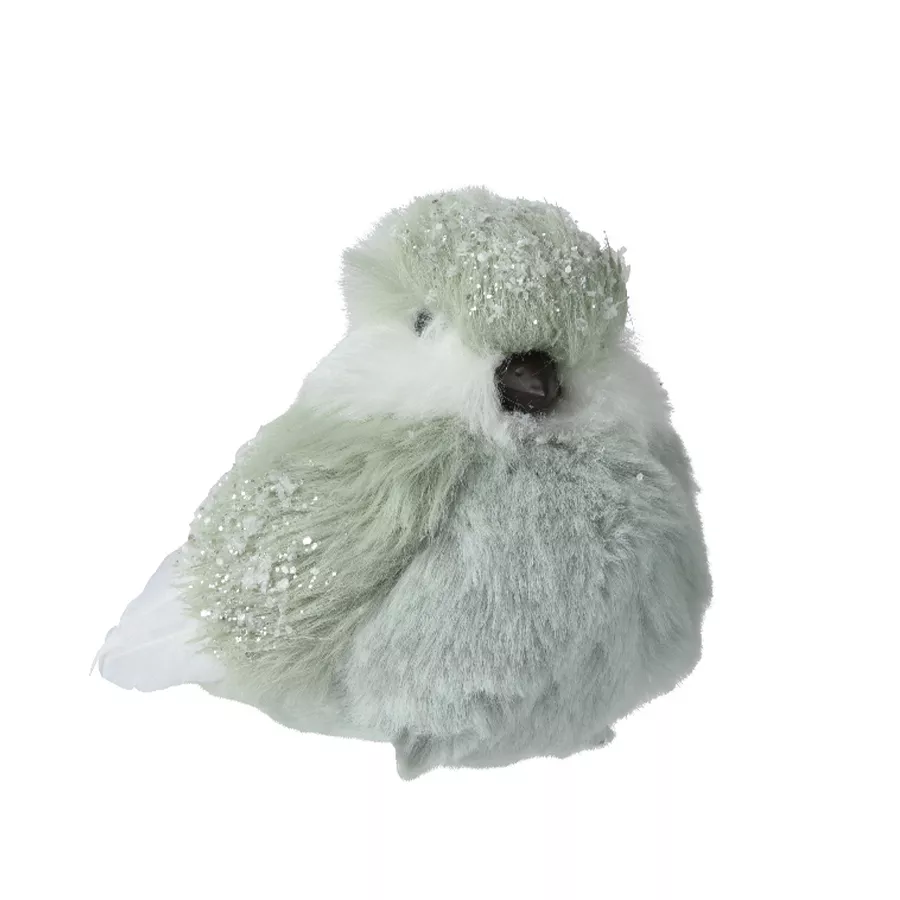 Oiseau sur clip (H10 cm) Moineau Menthe blanche