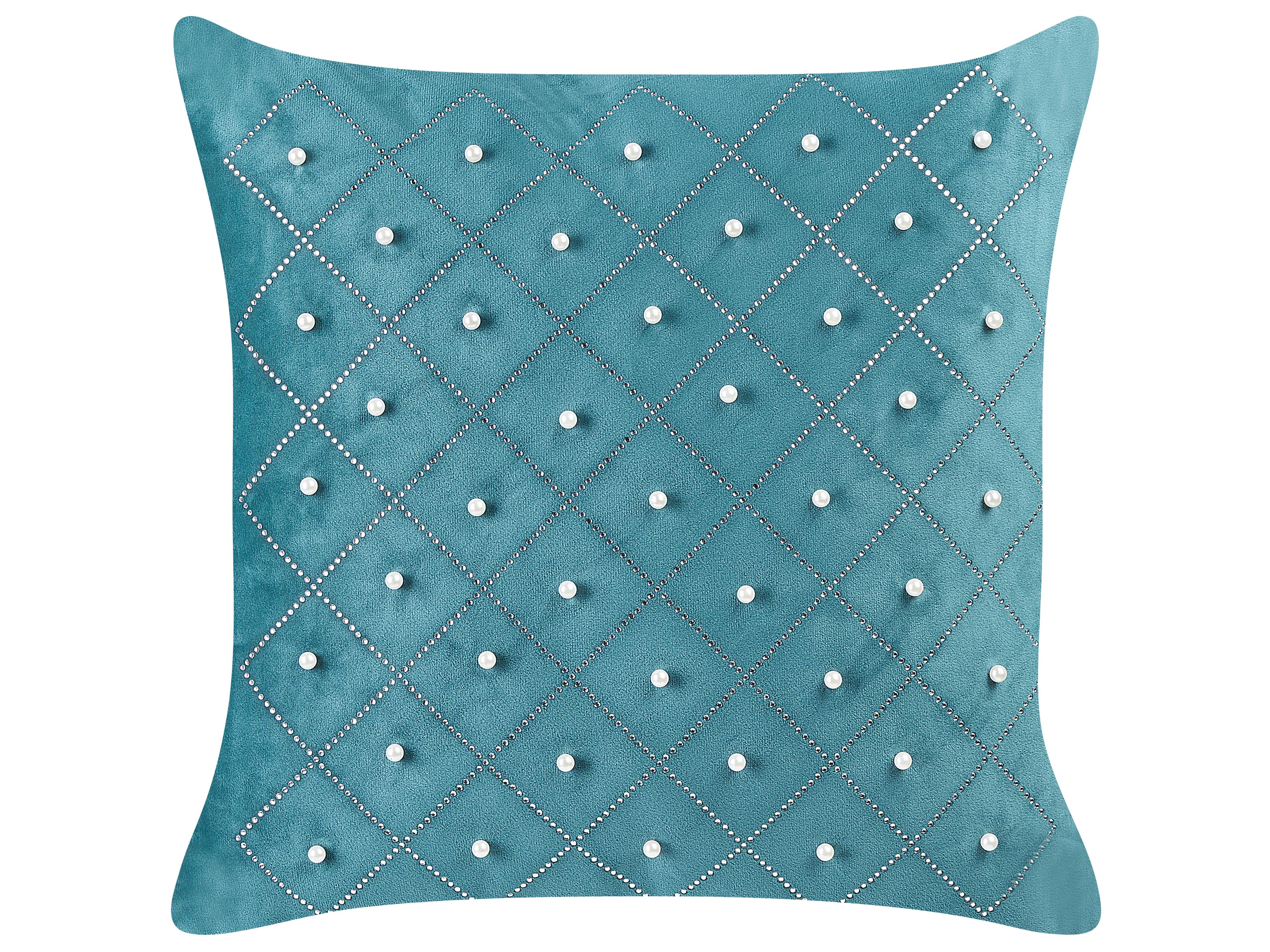 Set van 2 sierkussens YARROW Fluweel 45 x 45 cm Groenblauw geometrisch patroon