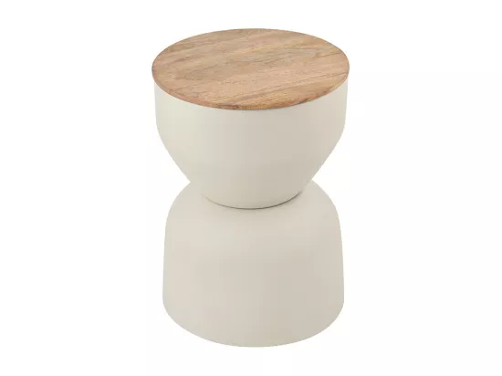 Table d'appoint ronde design avec rangement en métal grège et bois manguier massif D30 cm YOYO
