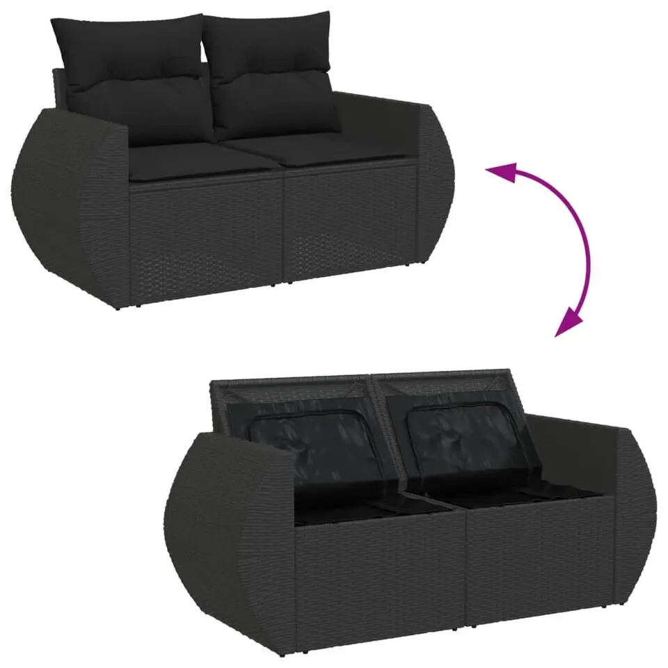 vidaXL - Tuinbank 2-zits - Zwart - Poly rattan - Met kussens