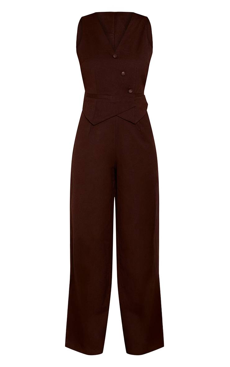 Chocolat Combinaison-pantalon Effet Gilet En Lin