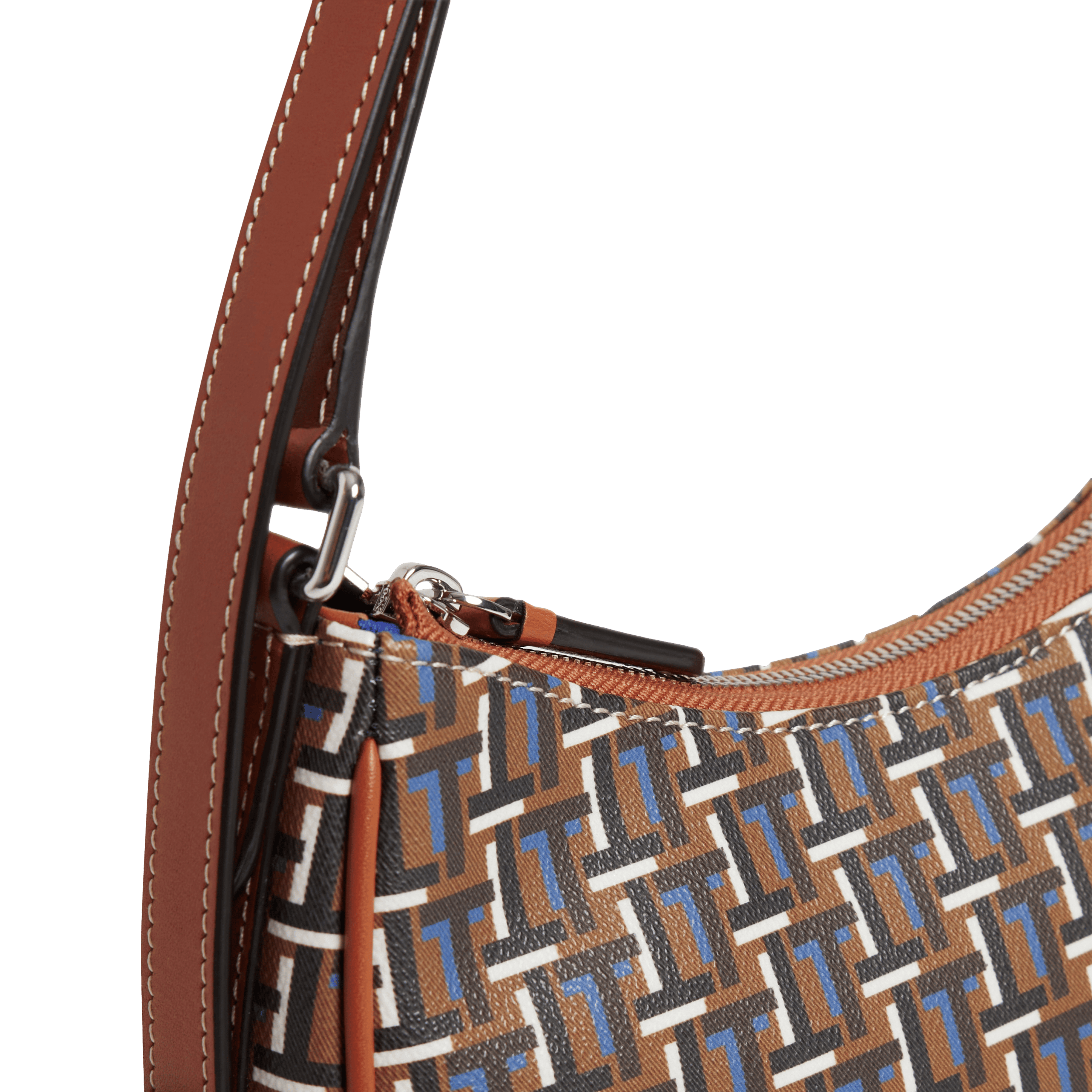 CAMILLE - Sac baguette bi-matière en cuir et toile | Marron