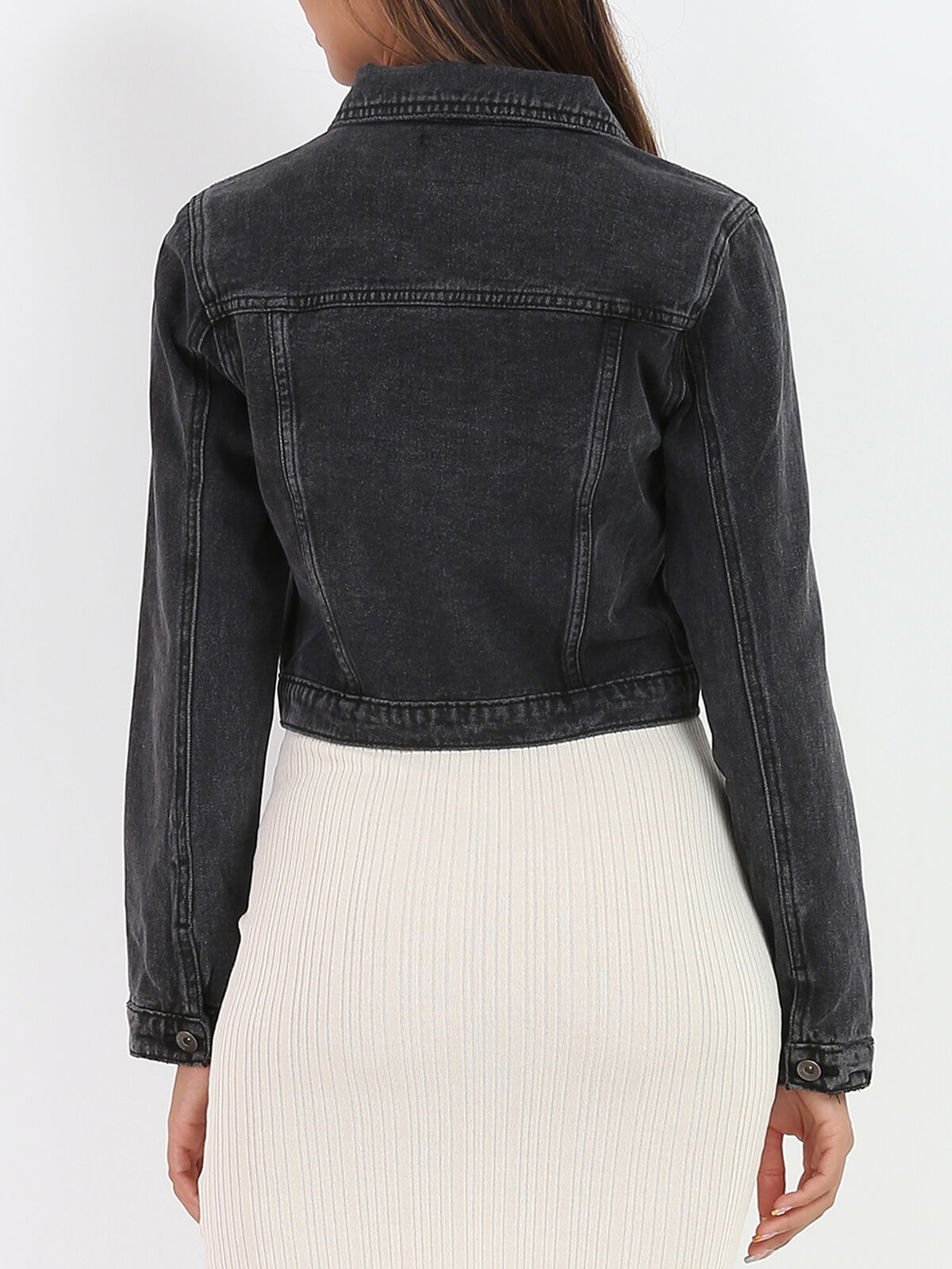 Veste courte en denim- Gris