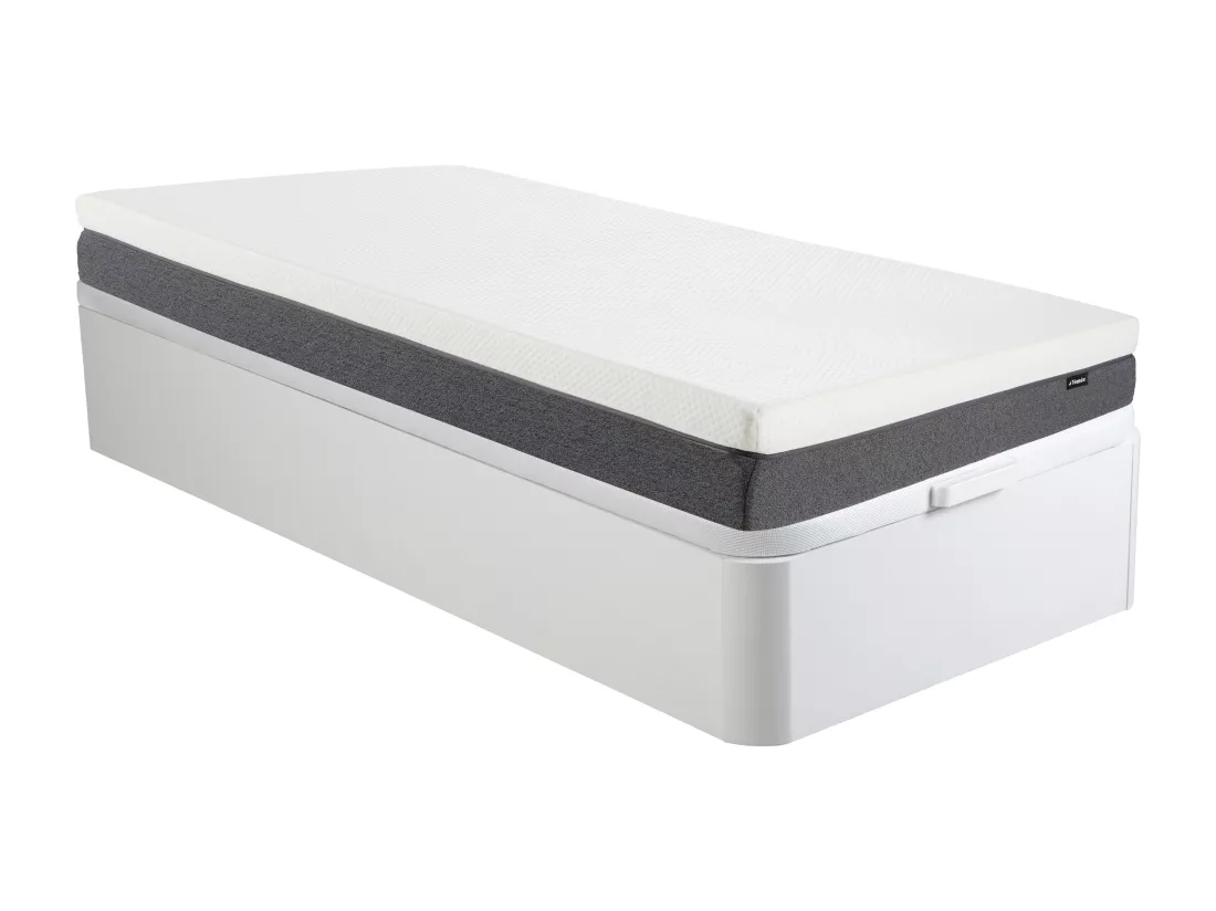 Ensemble 90 x 190 cm sommier coffre blanc + matelas mousse HD 7 zones et accueil mémoire de forme déhoussable ép.20cm - KELIH de YSMÉE