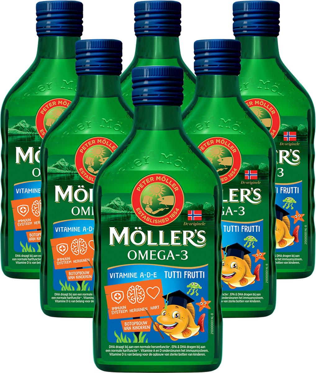 6x Mollers Omega-3 Levertraan Tutti Frutti (250 ml)