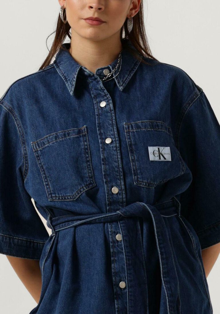 CALVIN KLEIN blauwe calvin klein mini jurk boxy belted shirt dress