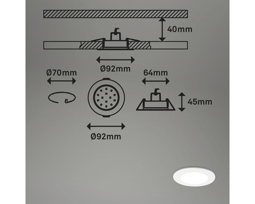 LED inbouwspots set IP65 dimbaar 4,8W 450 lm 3000-6500 K CCT RGB wit Ø 9,2/6,8 cm 230V 3 stuks met afstandsbediening, geheugenfunctie, nachtlampfunctie, timerfunctie