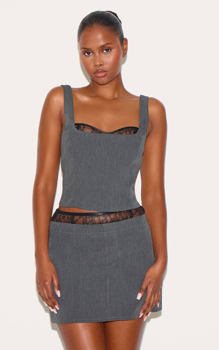 Noir Top Court Corset Tissé Avec Détails En Dentelle
