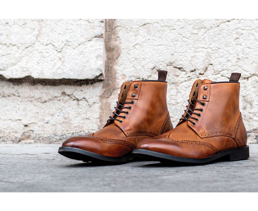 Derby boots homme à lacets Châtaigne patiné - CHARING GOMME CITY