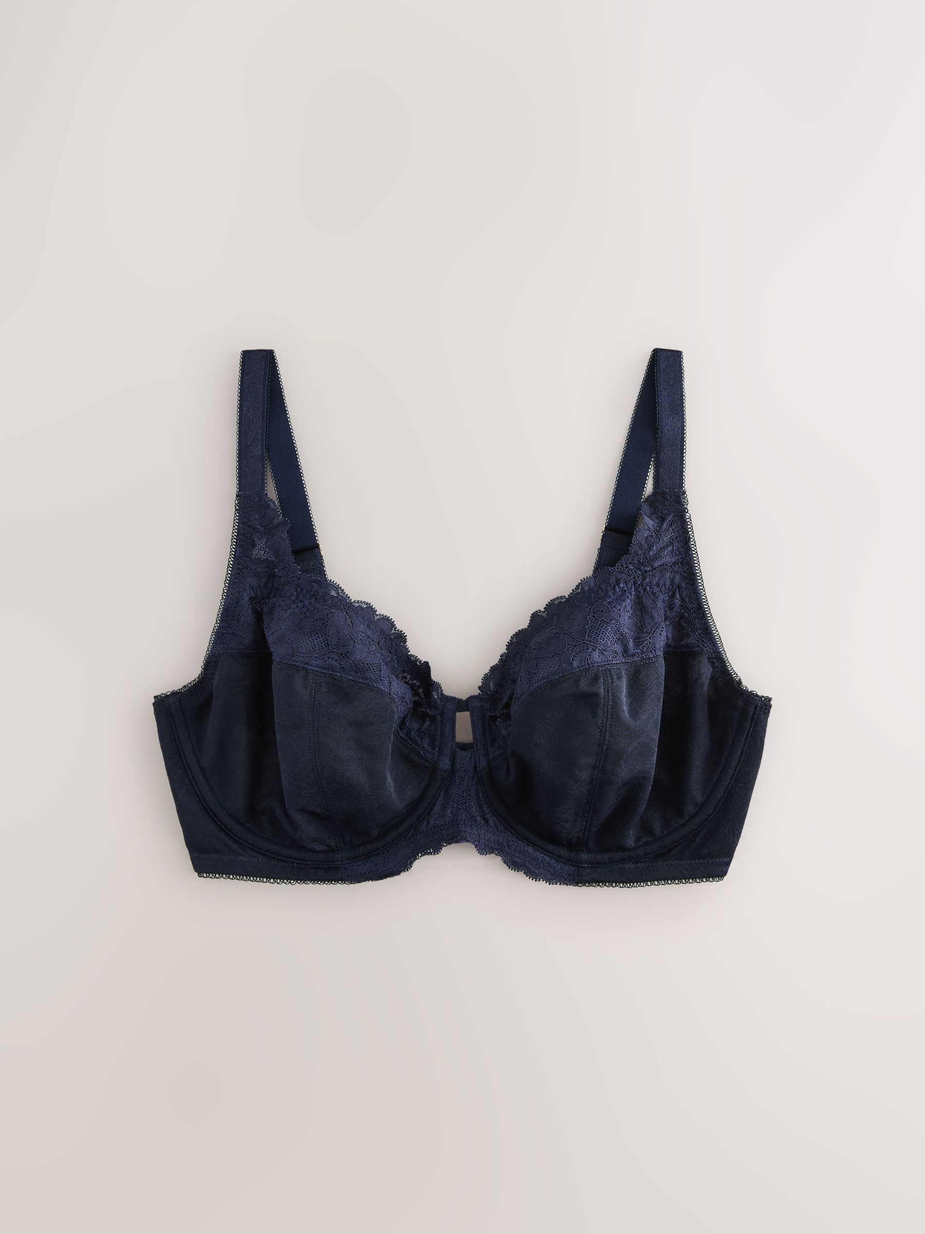 Marineblauw/bessenrood/roze - DD+ Beha's met volledige cups zonder vulling, set van 3 met kantversiering