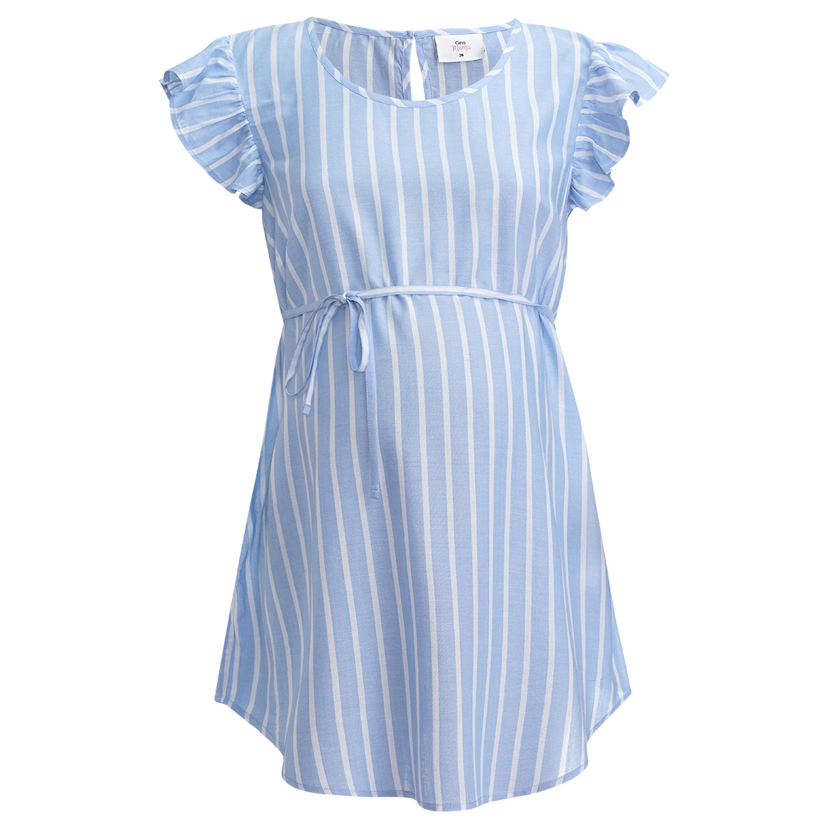 Gina Mama Damen Umstands-Bluse mit Flügelärmeln hellblau / weiss