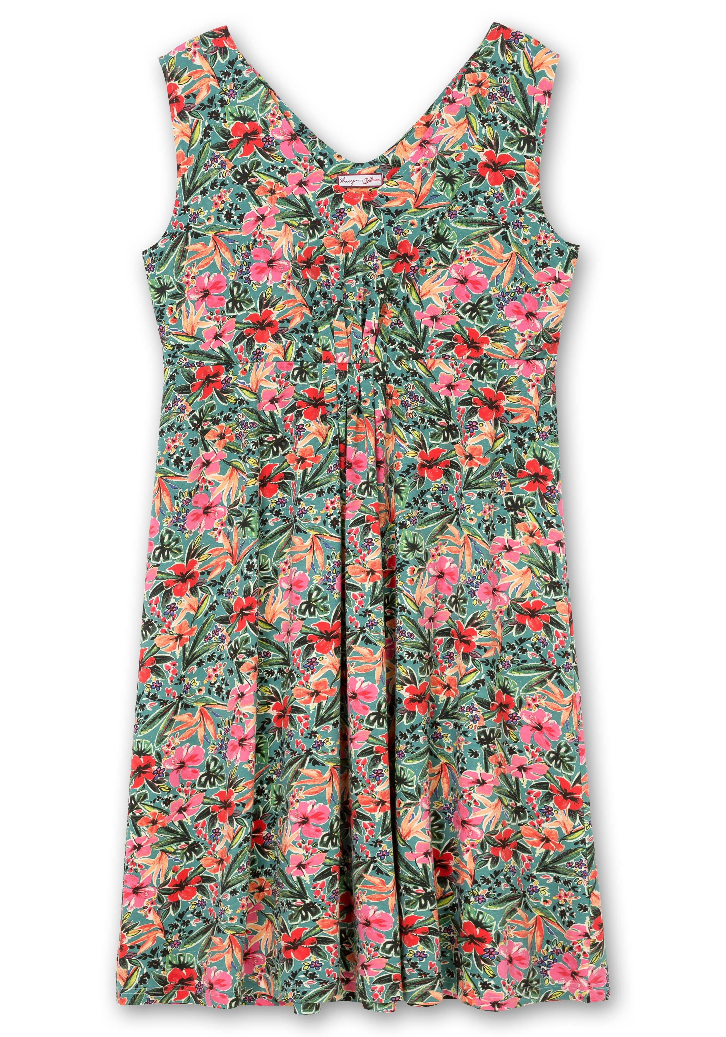 Jerseykleid mit Blumendruck und gelegten Falten
