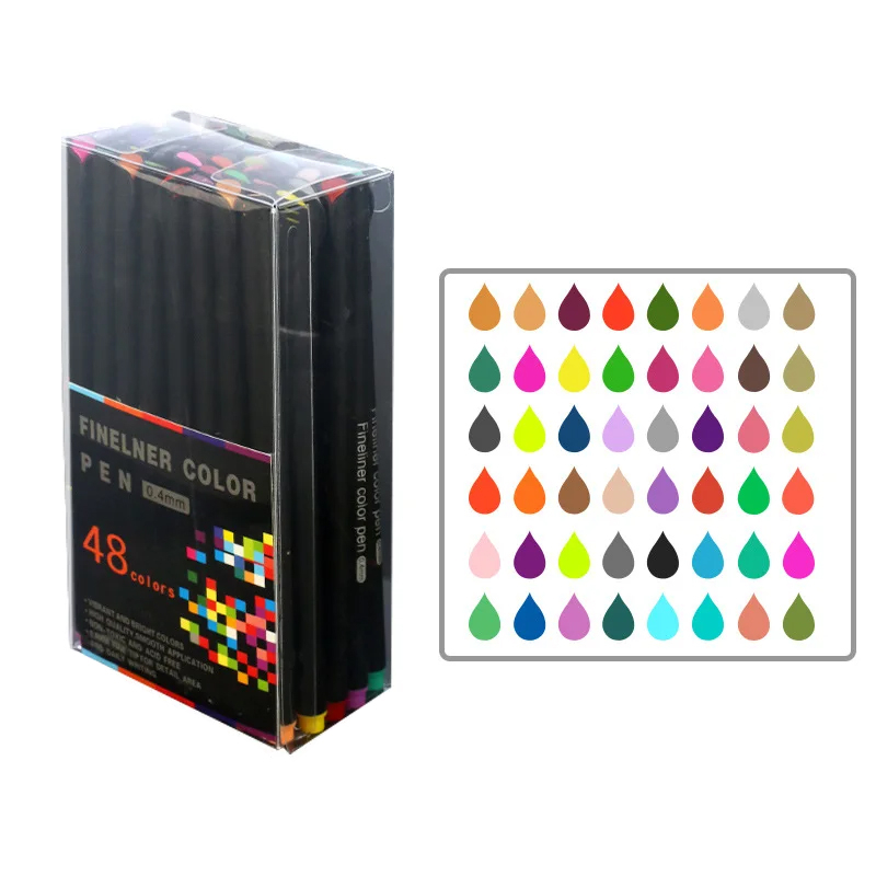 (48er Set) 0.4mm Fineliner Marker Pen Faserschreiber Skizzier Feinschreiber Stifte - Bunt