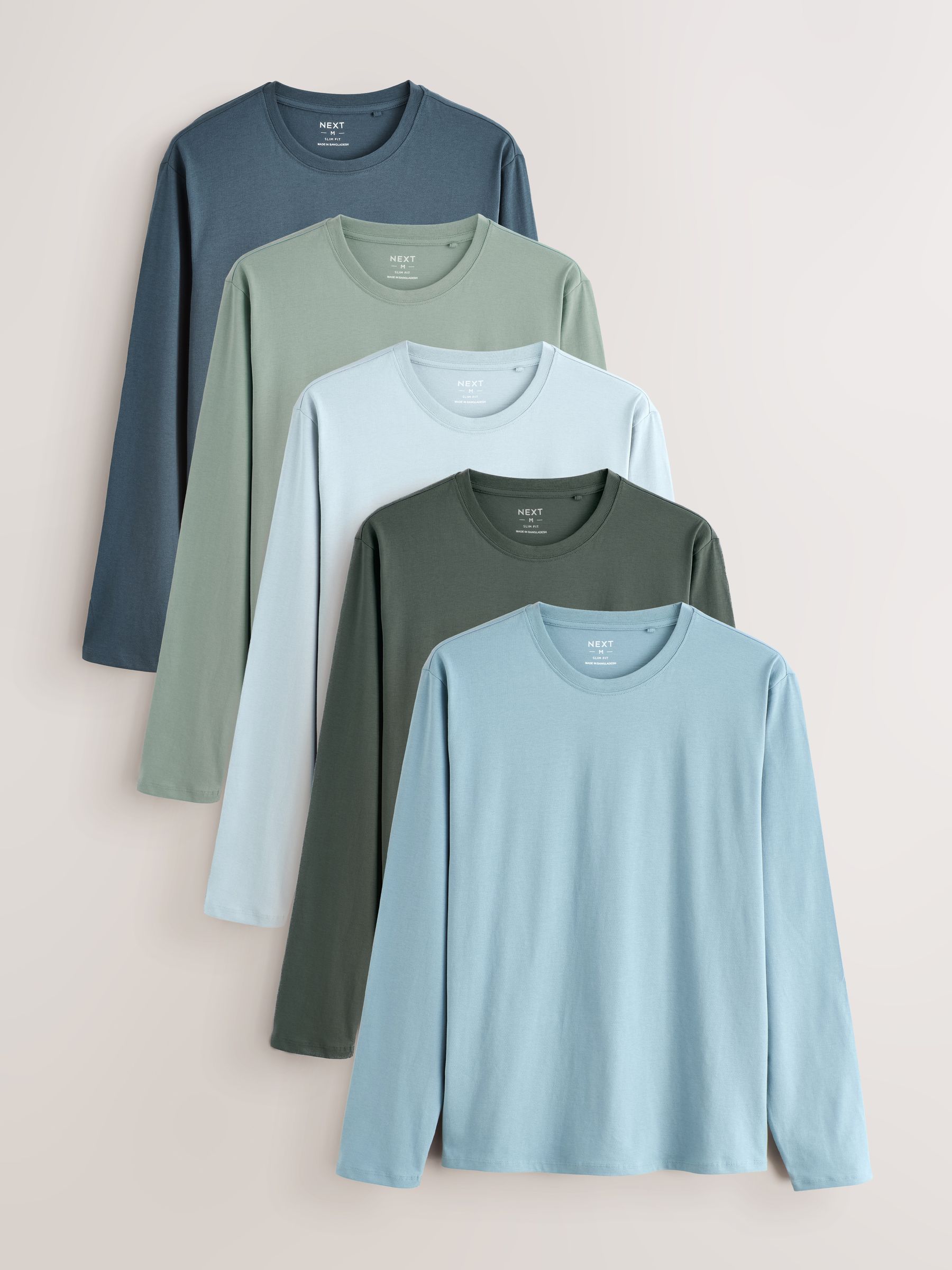 Blauw - Set van 5 T-shirts met lange mouwen en laagjes