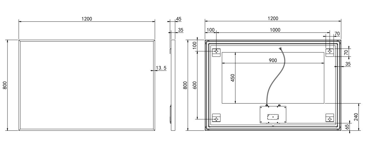 Hotbath &More Square rechthoekige spiegel 120x80cm geborsteld zwart PVD