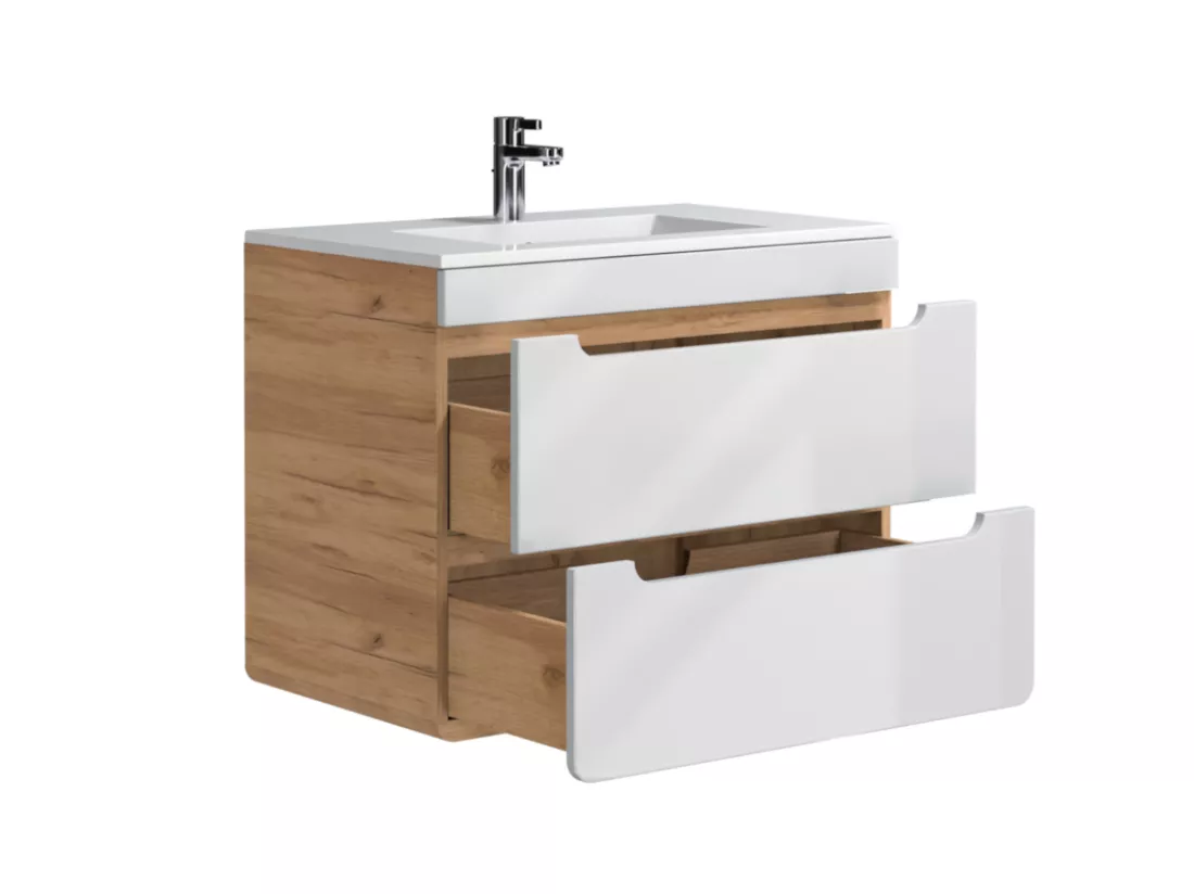 Meuble de salle de bain suspendu avec vasque à encastrer - Coloris naturel et blanc - 80 cm - ARUBA