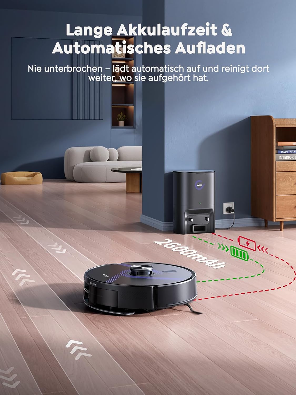 Vyzzle Saugroboter mit Wischfunktion 5500 Pa, Saugroboter mit Absaugstation 3.5L, Staubsauger Roboter für Tierhaare Teppich Böden, APP Steuerung, Alexa & Google Assistant Sprachsteuerung (Schwarz)