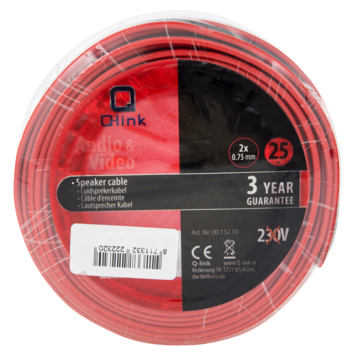 Q-Link luidsprekersnoer 2x0.75mm 25 meter rood/zwart