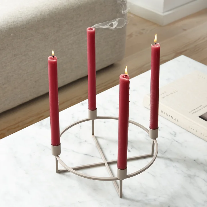 HANA - 4Flames Kerzenständer, rund / hellbeige