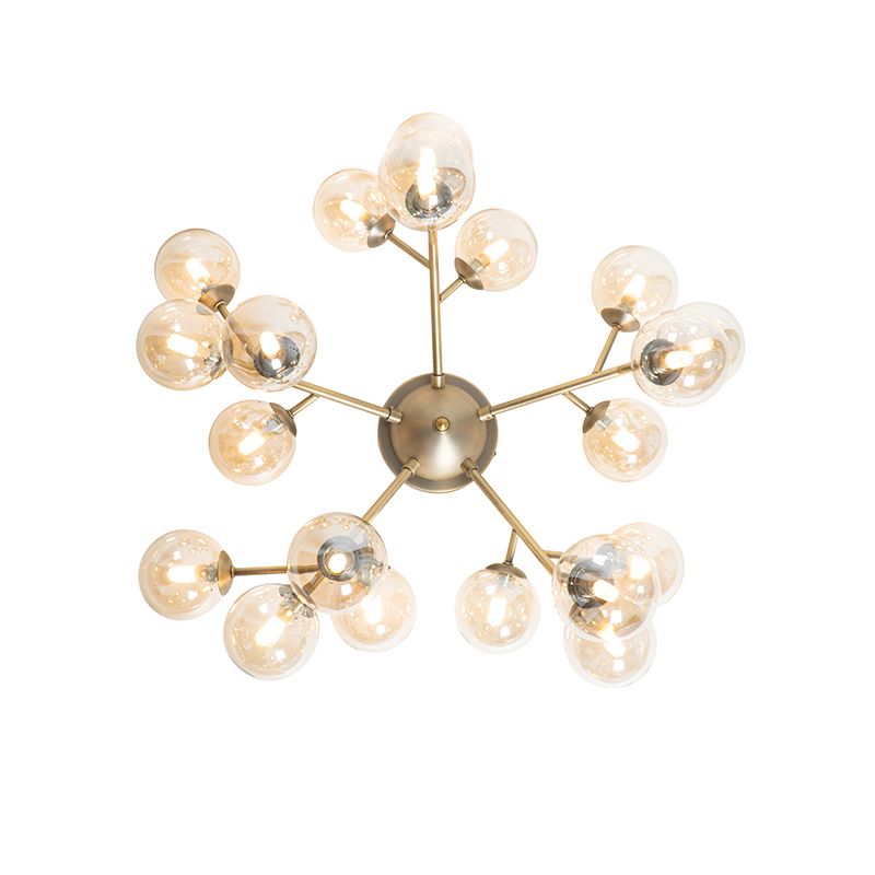Art Deco plafondlamp brons met amber glas 20-lichts - Bianca