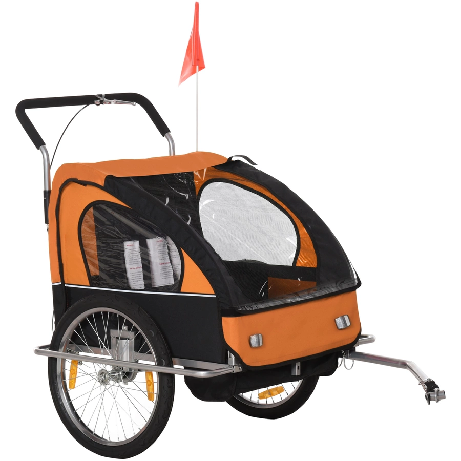 HOMCOM Kinderanhänger mit Staufach orange, schwarz