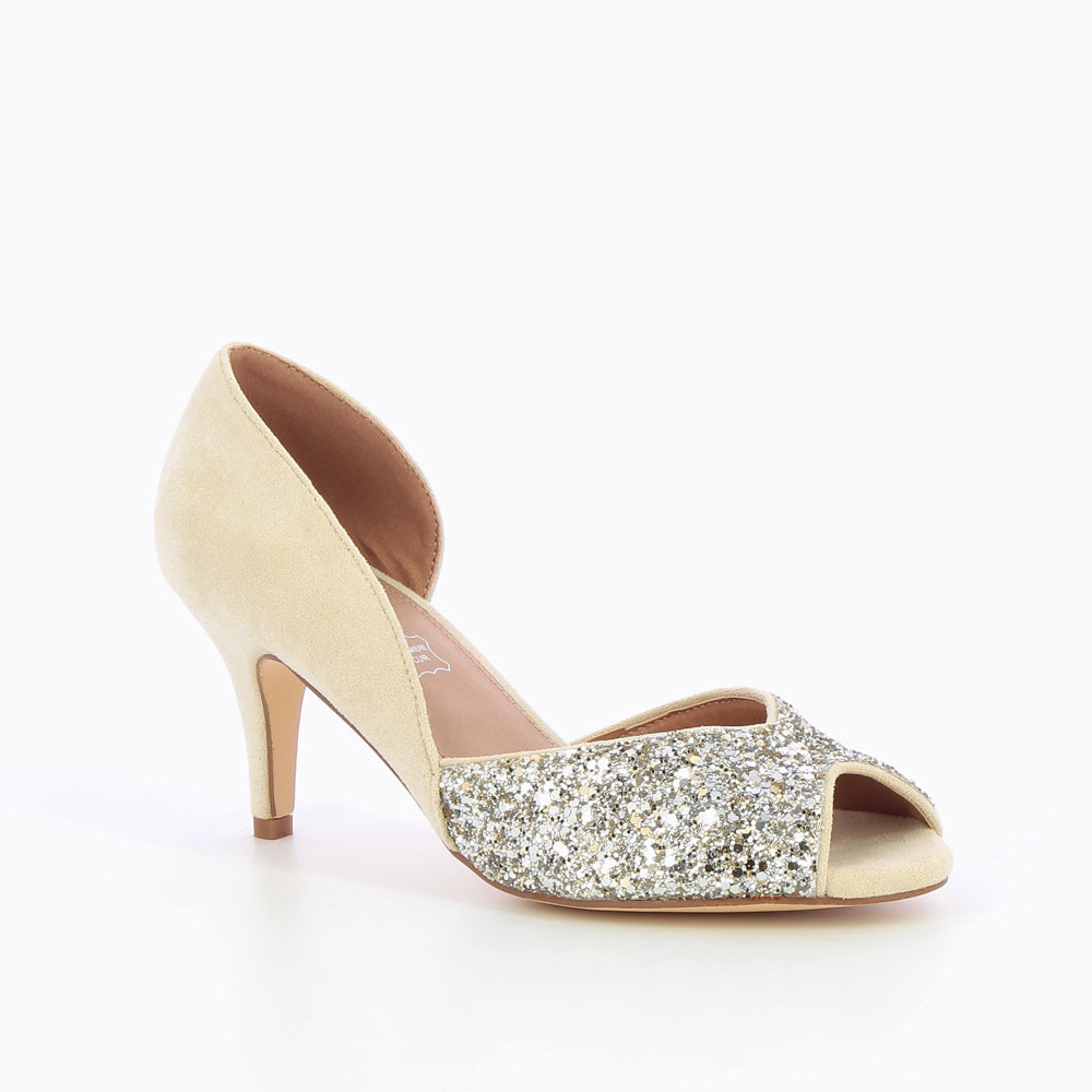 Escarpins-Escarpins peep-toe Diane crème et argent