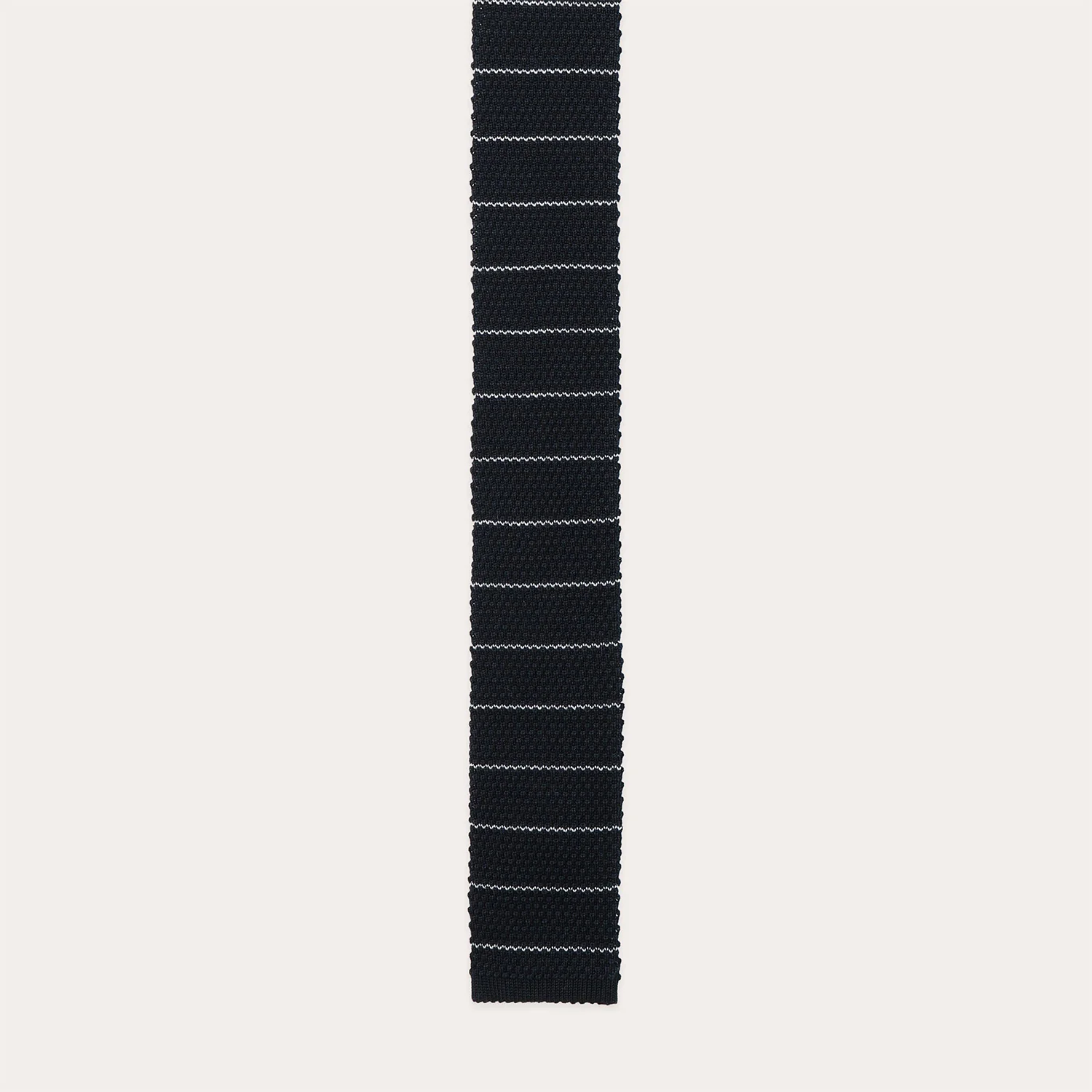 Navy knitted tie with white stripes